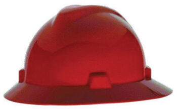 MSA Red V-Gardﾮ Polyethylene Slotted Full Brim Hard Hat With Staz Onﾮ 4 Point Pinlock Suspension
