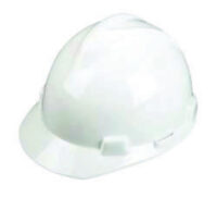 MSA White V-Gardﾮ Polyethylene Standard Slotted Cap Style Hard Hat With Staz Onﾮ 4 Point Pinlock Suspension