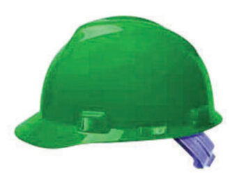 MSA Green V-Gardﾮ Polyethylene Slotted Cap Style Hard Hat With Staz Onﾮ 4 Point Pinlock Suspension