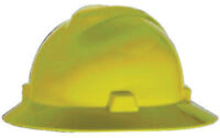 MSA Yellow V-Gardﾮ Polyethylene Slotted Full Brim Hard Hat With Fas Tracﾮ Ratchet Suspension