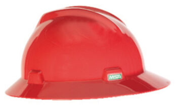MSA Red V-Gardﾮ Polyethylene Slotted Full Brim Hard Hat With Fas Tracﾮ Ratchet Suspension