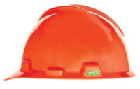 MSA Hi-Viz Orange V-Gardﾮ Polyethylene Slotted Cap Style Bump Cap With Staz Onﾮ 4 Point Pinlock Suspension