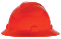 MSA Orange V-Gardﾮ Polyethylene Slotted Full Brim Hard Hat With Staz Onﾮ 4 Point Pinlock Suspension