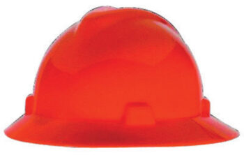 MSA Orange V-Gardﾮ Polyethylene Slotted Full Brim Hard Hat With Staz Onﾮ 4 Point Pinlock Suspension