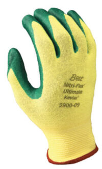 SHOWA™ Size 8 Nitri-Flex® Ultimate Cut And Oil Resistant Green Nitrile Palm Coated Work Gloves With Yellow Lycra® And Kevlar® Knit Liner And Knit Wrist