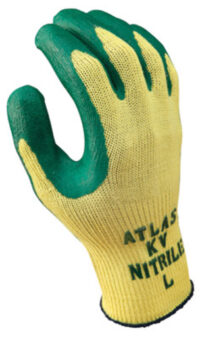 SHOWA™ Size 9 Atlas® 10 Gauge Cut Resistant Green Nitrile Dipped Palm Coated Work Gloves With Yellow Seamless Kevlar® Knit Liner