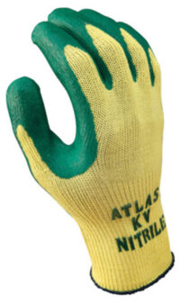 SHOWA™ Size 8 Atlas® 10 Gauge Cut Resistant Green Nitrile Dipped Palm Coated Work Gloves With Yellow Seamless Kevlar® Knit Liner