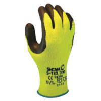 SHOWA™ Size 10 S-TEX® 300 10 Gauge Cut Resistant Black Natural Rubber Palm Coated Work Gloves With Hi-Viz Yellow Seamless Hagane Coil® Liner And Knit Wrist