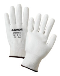 Radnor® Medium White 13 Gauge High Density Polyurethane Cut Resistant Gloves With Seamless Knit Wrist, Polyurethane Palm Coating And HPPE Shell