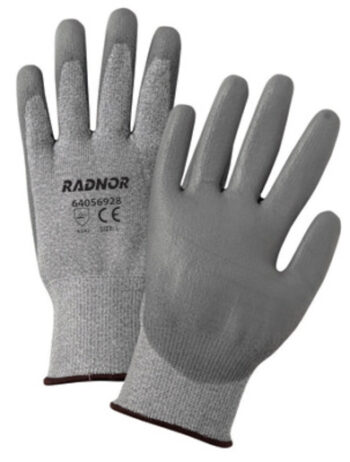 Radnor® Medium Gray 13 Gauge High Density Polyurethane Cut Resistant Gloves With Seamless Knit Wrist, Polyurethane Palm Coating And HPPE Shell