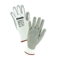 Radnor® Medium White 13 Gauge HPPE ( High Performance Polyethylene ), Gray Polyurethane Coated Cut Resistant Glove With Knit Wrist