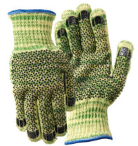 Wells Lamont Small Green And Yellow Whizard® Metalguard® Dotted Style Gunn Cut 7 gauge Heavy Weight Kevlar® And Stainless Steel Ambidextrous Cut Resistant Gloves With Knit Wrist, Dyneema® Lined, PVC Dots Coating, Polyester Blend